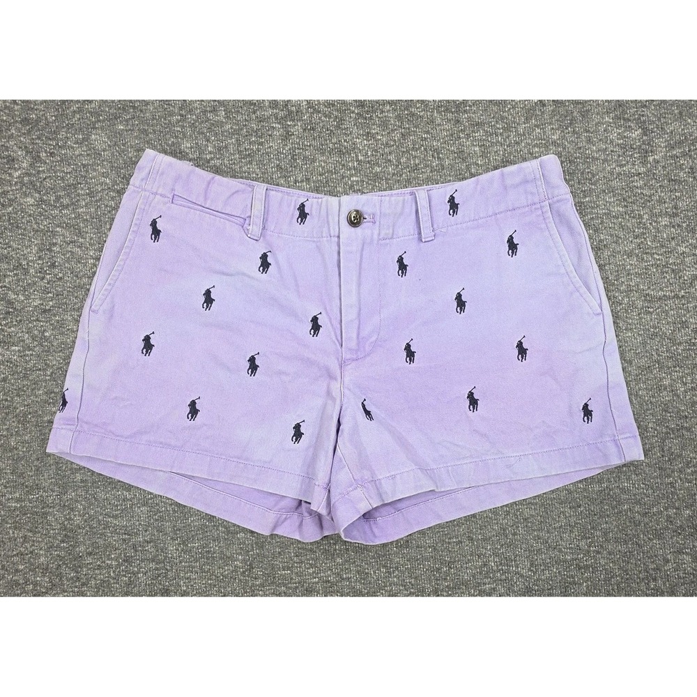 Ralph Lauren Sport Womens Shorts 6 Faded Purple Denim Pants AOP Pony Embroidered